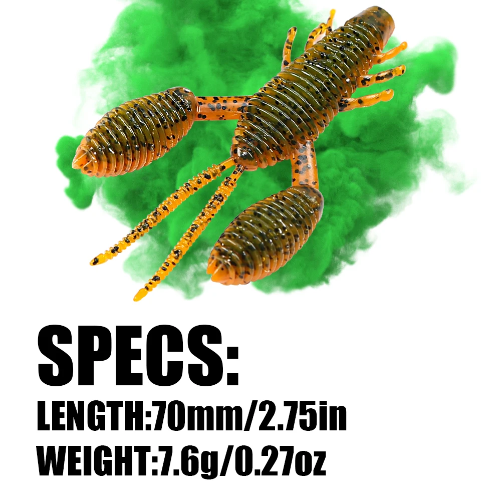 B&U 70mm Soft Fishing Lures Craws Shrimp UV Light Soft Plastic Bait Wobblers Bass Lures Saltwater Sea Fishing Silicone Baits