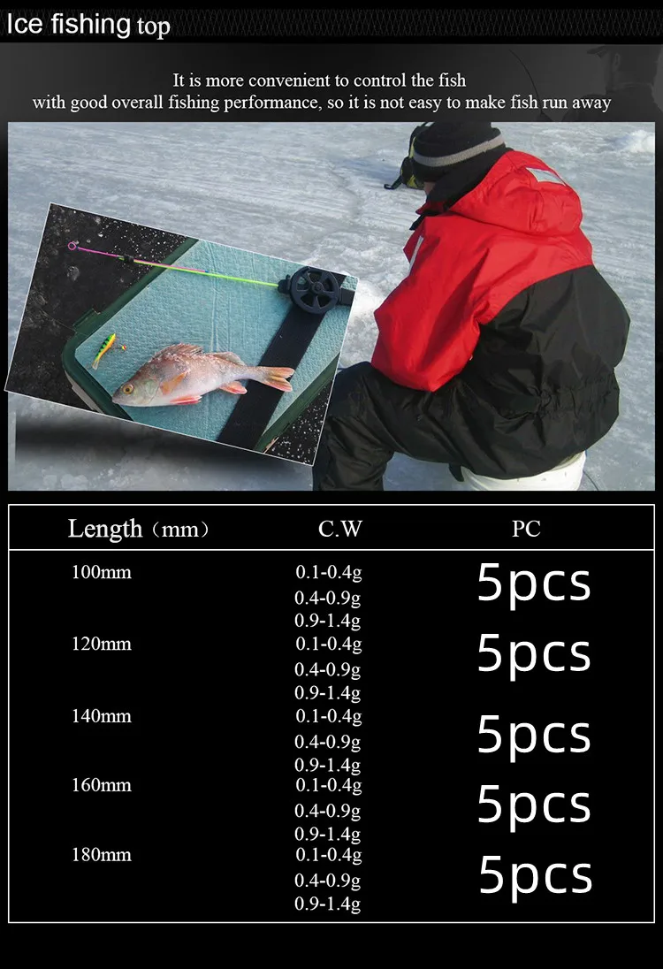 NGB Ice Fishing Rod Top Plastic 5pcs/lot 10cm/12cm/14cm/16cm/18cm Winter Portable Outdoor Fishing For Fishing Tackle