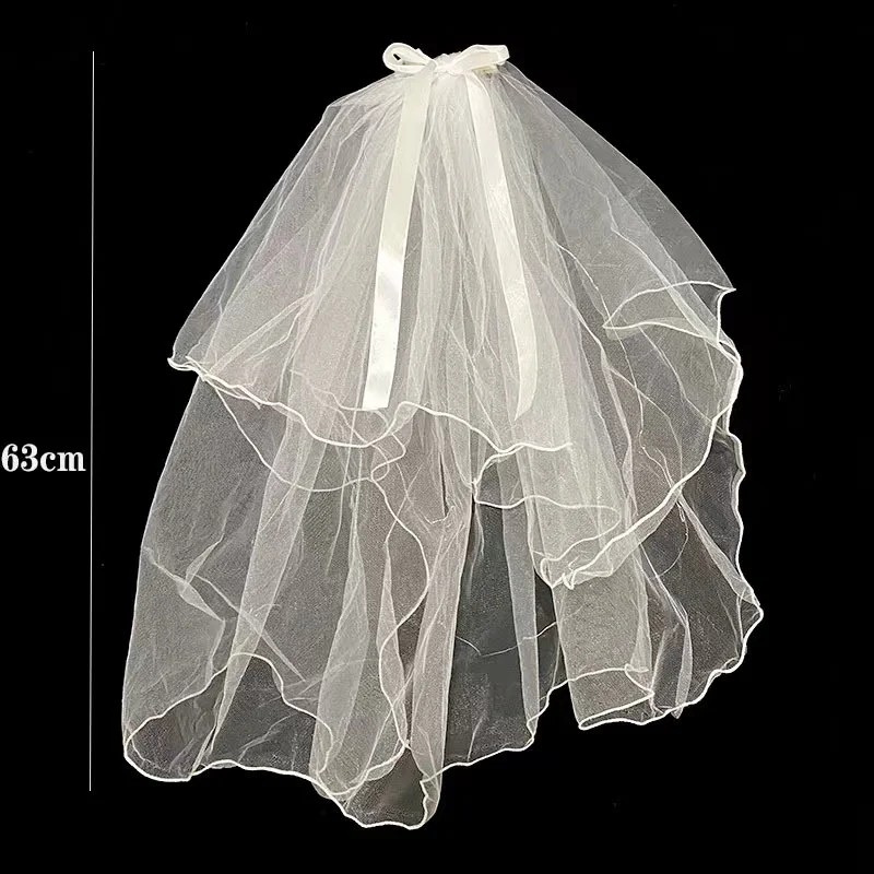 Bridal Veil Wedding Veils Women's White Tulle Short Veils Ribbon Edge With LED Light for Brides Bachelorette Hen Party Costume