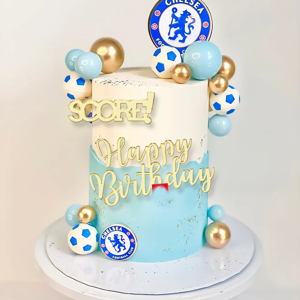 1set Gold Acrylic Happy Birthday Cake Topper Kids Football Birthday Party Cake Toppers Baby Shower Cake Gift Dessert Decoration