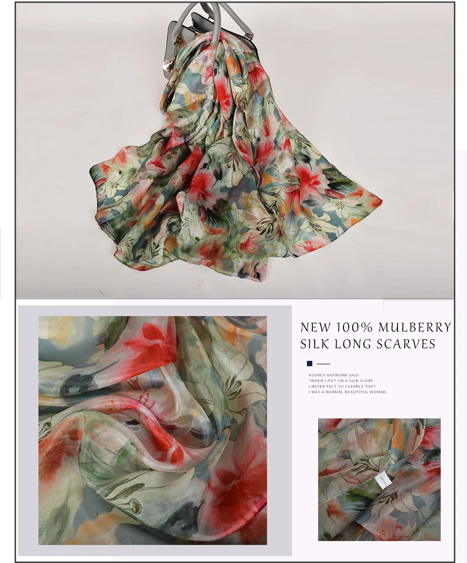 BYSIFA| White 100% Mulberry Silk Scarf Shawl Women New Floral Design Summer Long Beach Shawl Luxury Ladies Neck Scarves Hijabs