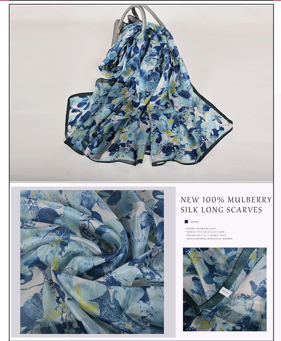 BYSIFA| White 100% Mulberry Silk Scarf Shawl Women New Floral Design Summer Long Beach Shawl Luxury Ladies Neck Scarves Hijabs