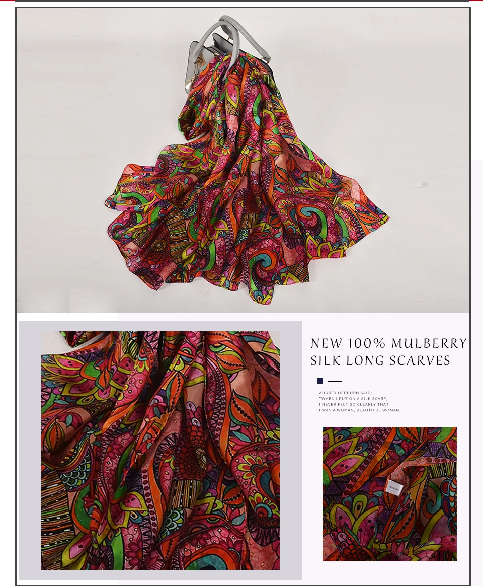 BYSIFA| White 100% Mulberry Silk Scarf Shawl Women New Floral Design Summer Long Beach Shawl Luxury Ladies Neck Scarves Hijabs