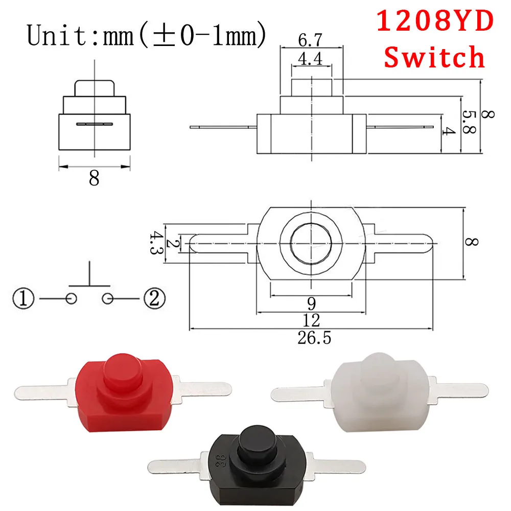 5-50Pcs DC 30V 1A 1208YD Mini Push Button Switch Electric Torch Flashlight Self Lock Switch Latching On Off Switch Micro Switch