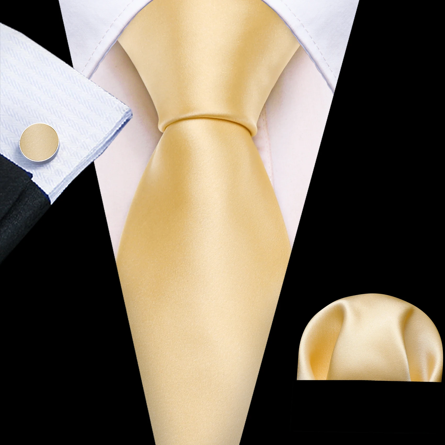 Fashion Silk Men Tie Set Gold Yellow Orange Solid Paisley Striped Plaid Floral Necktie Pocket Square Cufflinks Wedding Business