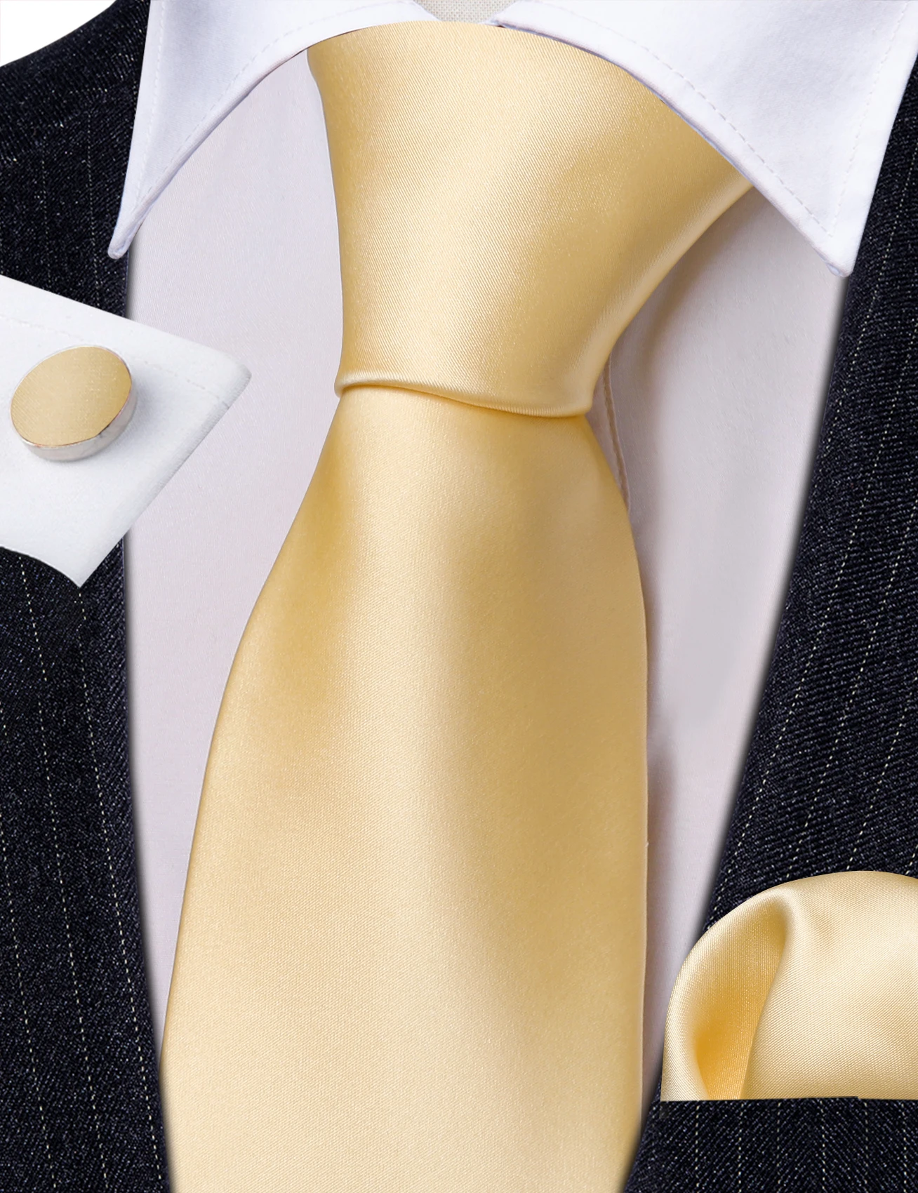 Fashion Silk Men Tie Set Gold Yellow Orange Solid Paisley Striped Plaid Floral Necktie Pocket Square Cufflinks Wedding Business