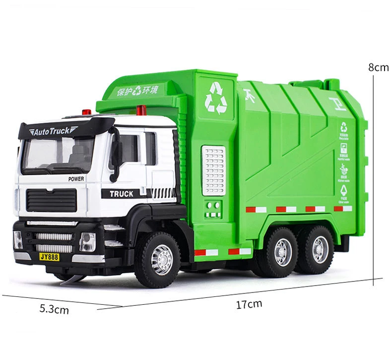 1/32 City Garbage Truck Car Model Diecast Metal Garbage Sorting Sanitation Vehicle Car Model Sound and Light Childrens Toys Gift