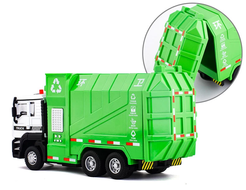 1/32 City Garbage Truck Car Model Diecast Metal Garbage Sorting Sanitation Vehicle Car Model Sound and Light Childrens Toys Gift