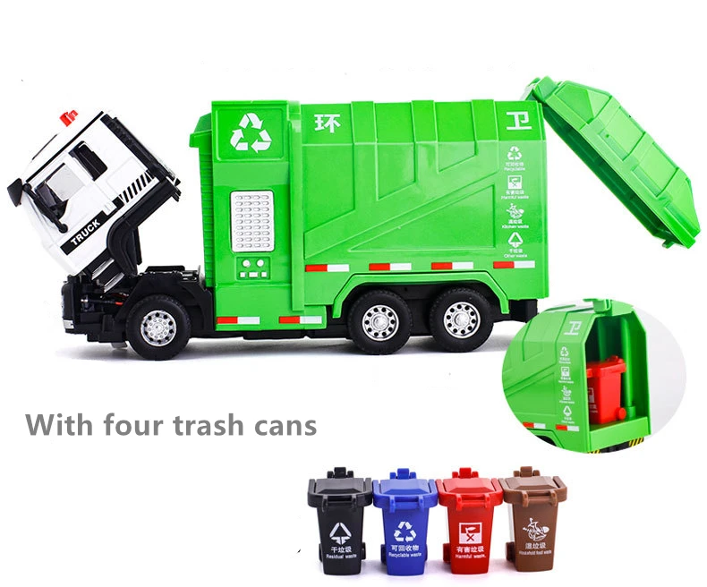 1/32 City Garbage Truck Car Model Diecast Metal Garbage Sorting Sanitation Vehicle Car Model Sound and Light Childrens Toys Gift