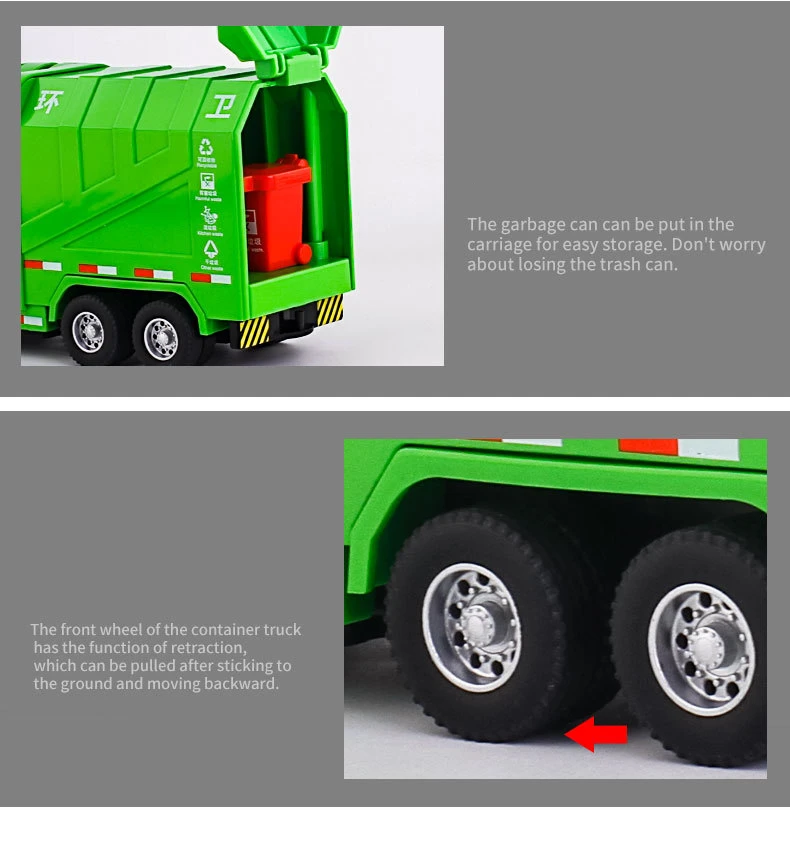 1/32 City Garbage Truck Car Model Diecast Metal Garbage Sorting Sanitation Vehicle Car Model Sound and Light Childrens Toys Gift