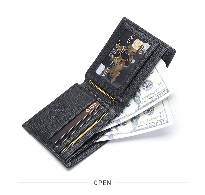 BISONDENIM Genuine Leather Men Wallets Coin Pocket Card Holder Male Purse Fashion Wallets High Quality Gift for Husband Father