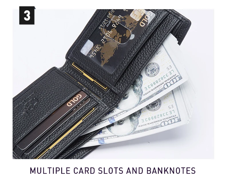 BISONDENIM Genuine Leather Men Wallets Coin Pocket Card Holder Male Purse Fashion Wallets High Quality Gift for Husband Father