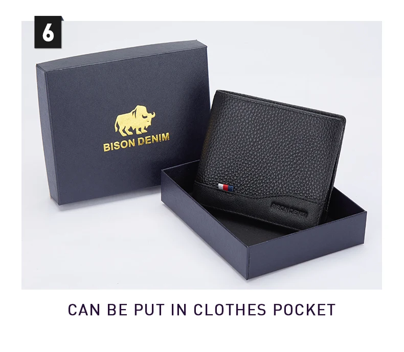 BISONDENIM Genuine Leather Men Wallets Coin Pocket Card Holder Male Purse Fashion Wallets High Quality Gift for Husband Father