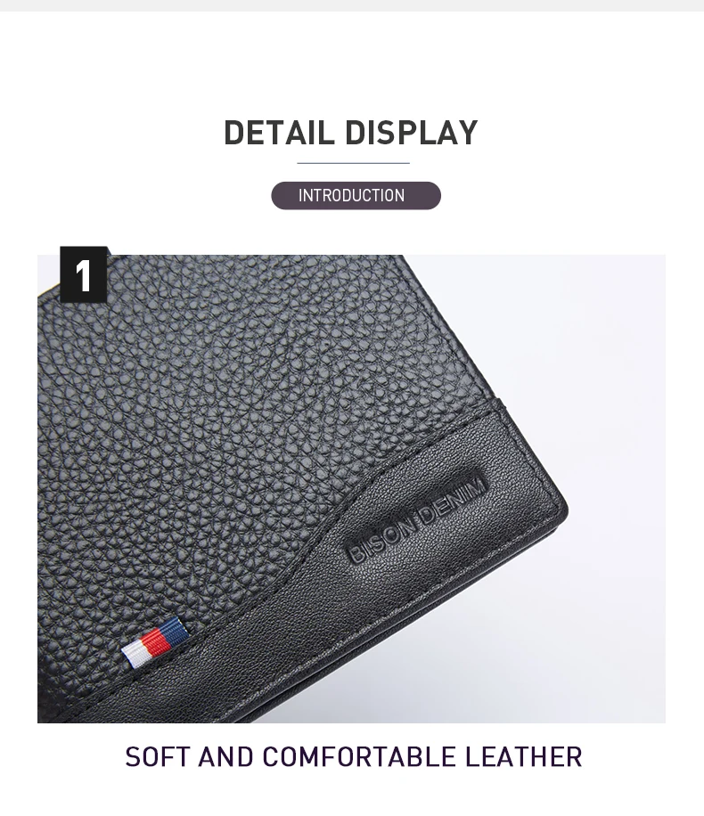 BISONDENIM Genuine Leather Men Wallets Coin Pocket Card Holder Male Purse Fashion Wallets High Quality Gift for Husband Father
