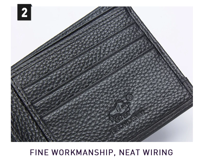BISONDENIM Genuine Leather Men Wallets Coin Pocket Card Holder Male Purse Fashion Wallets High Quality Gift for Husband Father