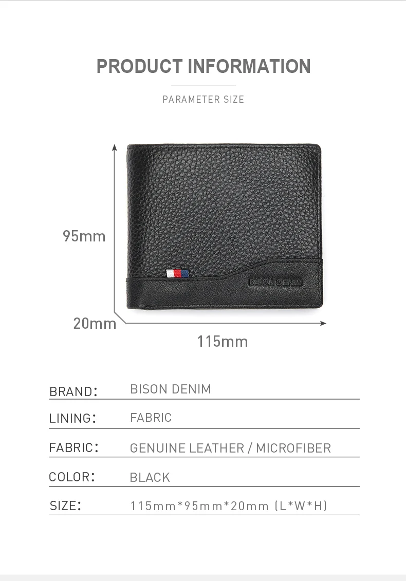 BISONDENIM Genuine Leather Men Wallets Coin Pocket Card Holder Male Purse Fashion Wallets High Quality Gift for Husband Father