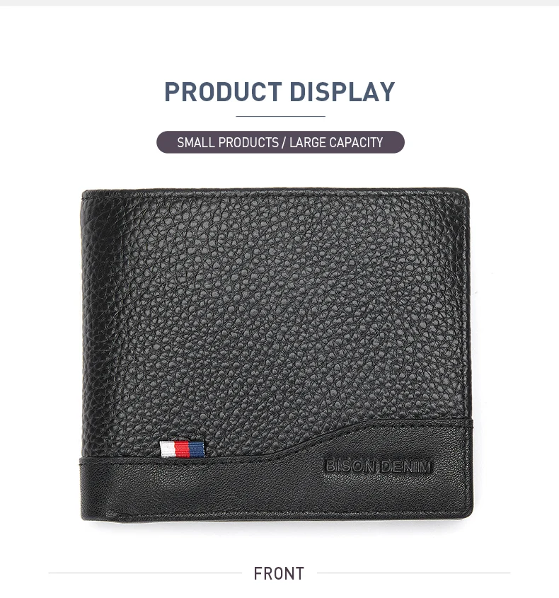 BISONDENIM Genuine Leather Men Wallets Coin Pocket Card Holder Male Purse Fashion Wallets High Quality Gift for Husband Father