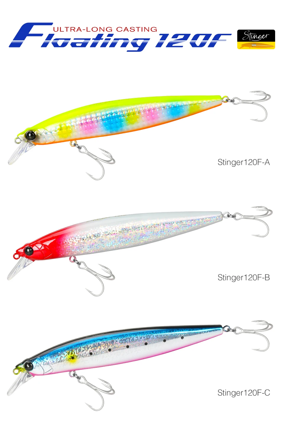 TSURINOYA Hot Sale Floating Minnow Fishing Lure STINGER 120F 120mm 19g Ultra-long Casting Saltwater Hard Baits