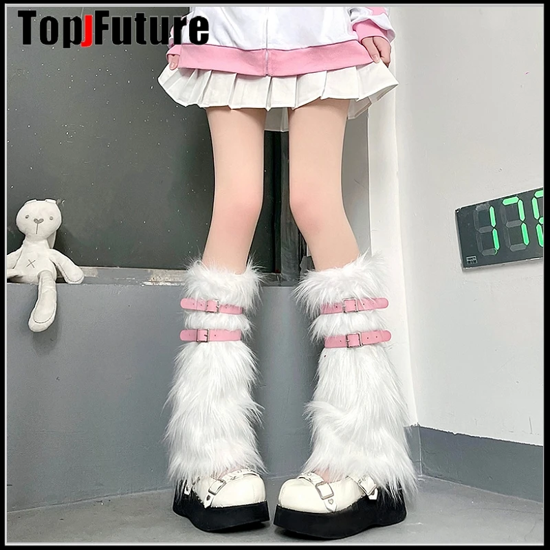 Women Spice Girl Harajuku Punk Black Furry Gothic Lolita Furry Leg Warmer Women Winter Warmer Foot Cover Y2K Girl Leg Warmers