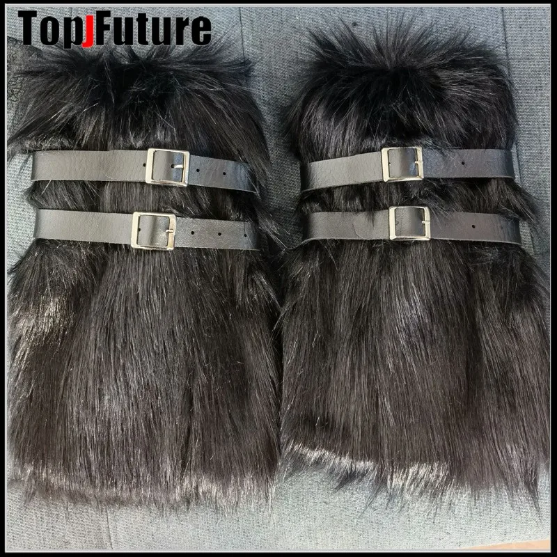 Women Spice Girl Harajuku Punk Black Furry Gothic Lolita Furry Leg Warmer Women Winter Warmer Foot Cover Y2K Girl Leg Warmers