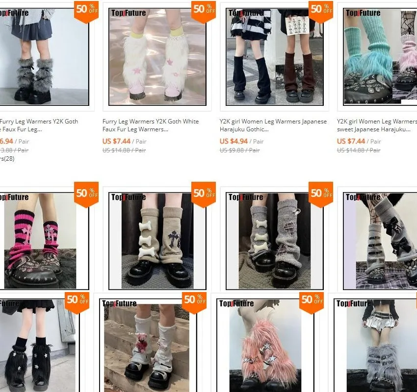 Women Spice Girl Harajuku Punk Black Furry Gothic Lolita Furry Leg Warmer Women Winter Warmer Foot Cover Y2K Girl Leg Warmers