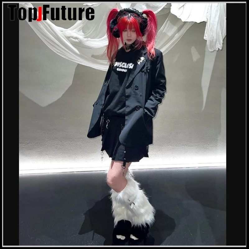 Women Spice Girl Harajuku Punk Black Furry Gothic Lolita Furry Leg Warmer Women Winter Warmer Foot Cover Y2K Girl Leg Warmers