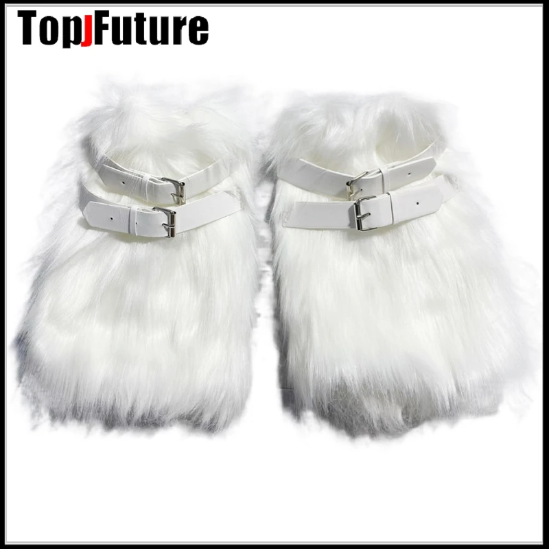 Women Spice Girl Harajuku Punk Black Furry Gothic Lolita Furry Leg Warmer Women Winter Warmer Foot Cover Y2K Girl Leg Warmers