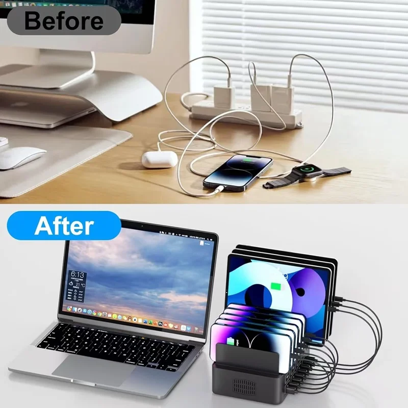 150W Universal Multi USB Charger 16 Port USB Type C Fast Charging Station Stand For Ipad Iphone 17 16 Samsung S22 Xiaomi Tablet