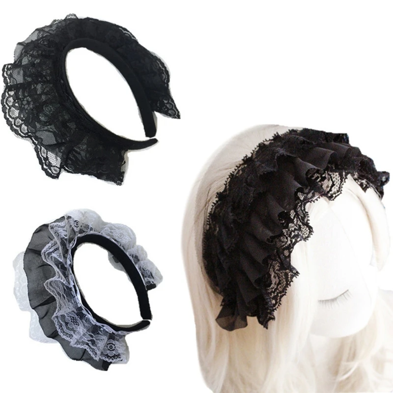 Girls Lace Hair Hoop with Multilayer Lace Headdress Cute Maid Headpiece Anime Gothic Cosplay Headband Dropshipping