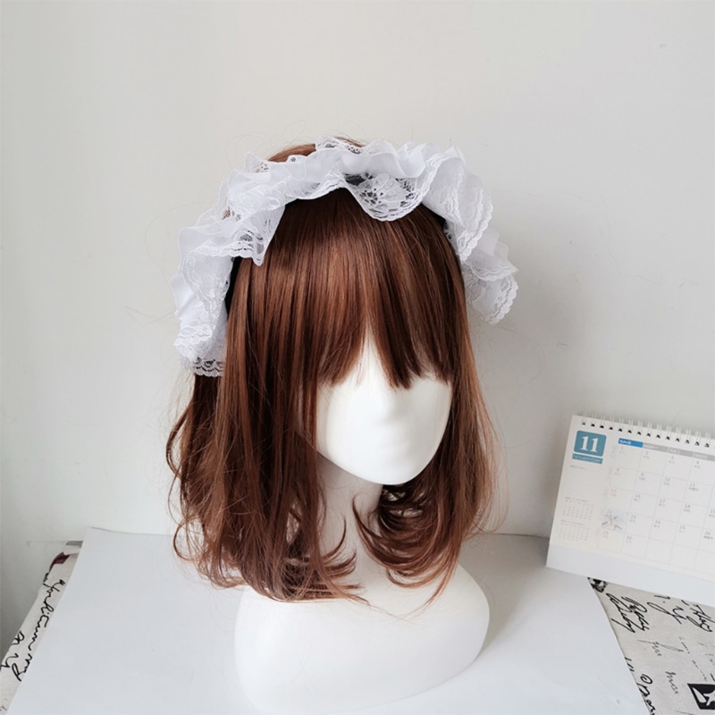Girls Lace Hair Hoop with Multilayer Lace Headdress Cute Maid Headpiece Anime Gothic Cosplay Headband Dropshipping