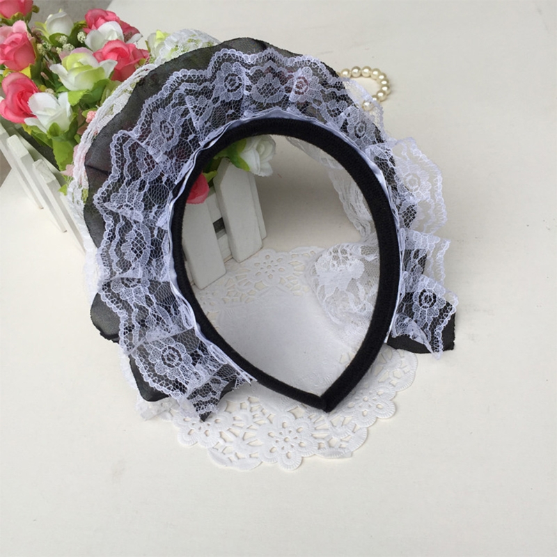 Girls Lace Hair Hoop with Multilayer Lace Headdress Cute Maid Headpiece Anime Gothic Cosplay Headband Dropshipping