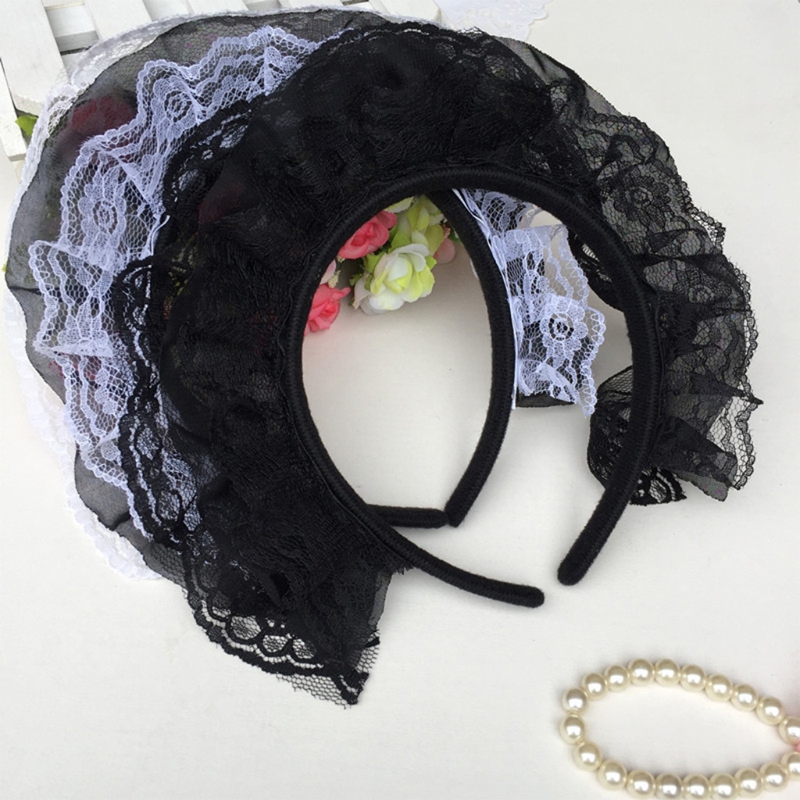 Girls Lace Hair Hoop with Multilayer Lace Headdress Cute Maid Headpiece Anime Gothic Cosplay Headband Dropshipping
