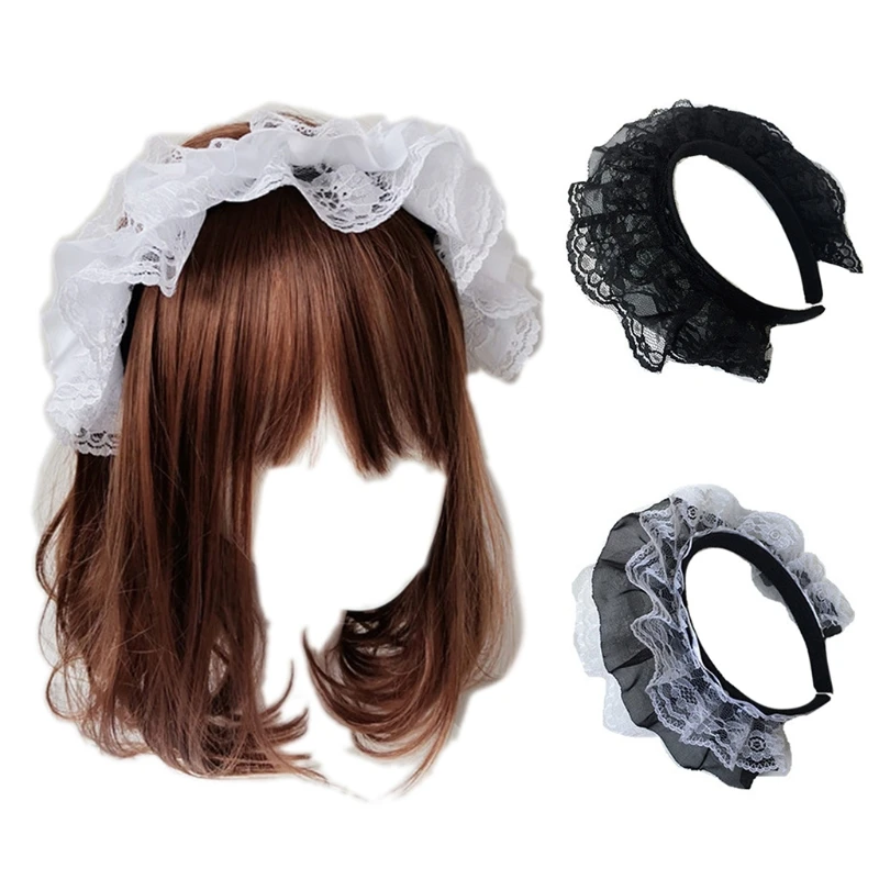 Girls Lace Hair Hoop with Multilayer Lace Headdress Cute Maid Headpiece Anime Gothic Cosplay Headband Dropshipping