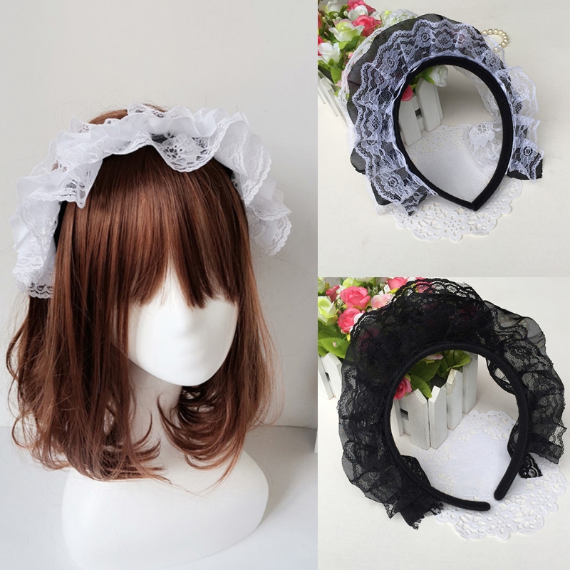 Girls Lace Hair Hoop with Multilayer Lace Headdress Cute Maid Headpiece Anime Gothic Cosplay Headband Dropshipping
