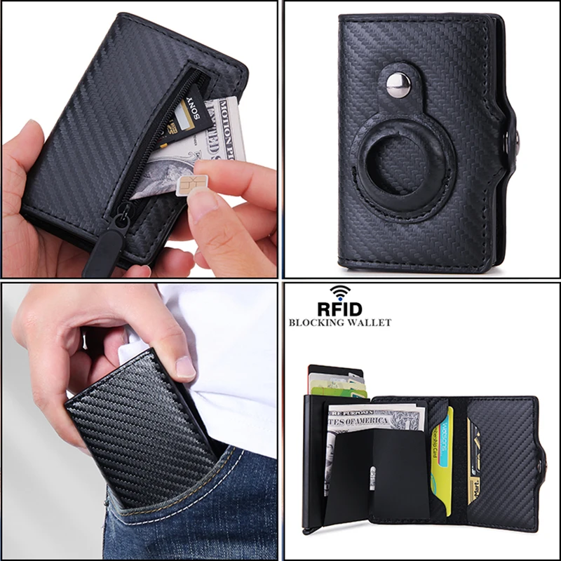 Carbon Rfid Card Holder Men Women Airtag Wallet Money Bag Leather Purse Slim Thin Wallets For Apple AirTags Tracker Air Tag 2023