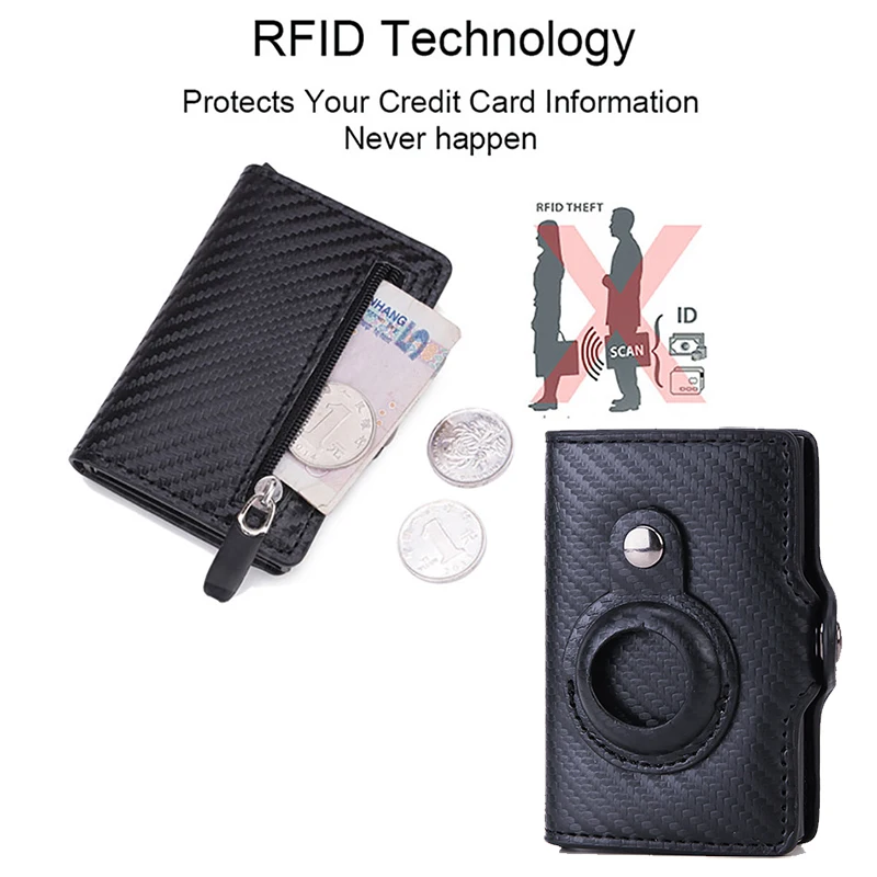 Carbon Rfid Card Holder Men Women Airtag Wallet Money Bag Leather Purse Slim Thin Wallets For Apple AirTags Tracker Air Tag 2023