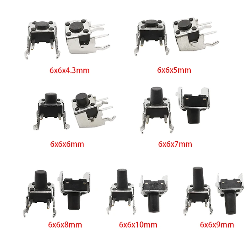 50Pcs/Lot 6x6mm Micro Tactile Push Button Switches 6*6*4.3/5/6/7/8/9/10/11/12/13mm DIP SMT 2 Pin 4 Pin Momentary Tact Key Switch