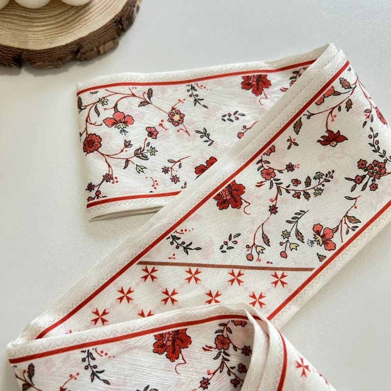 Fashion Floret Printed Hairband Silk Satin Bag Scarf For Women Skinny Long Wrist Ribbon Neck Scarves Hair Scarfs For Women