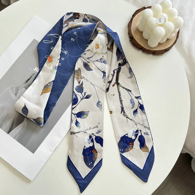 Fashion Floret Printed Hairband Silk Satin Bag Scarf For Women Skinny Long Wrist Ribbon Neck Scarves Hair Scarfs For Women