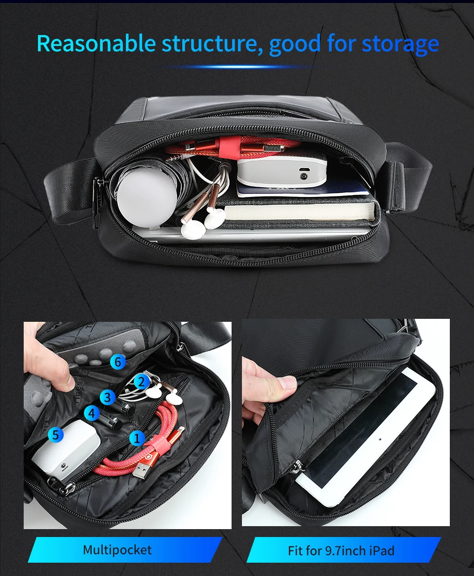 Tigernu Vintage Waterproof Shoulder Bag Men Fashion Crossbody Bags Shockproof Fit 9.7" iPad Men's Bag Fanny Pack Man Bag For Men