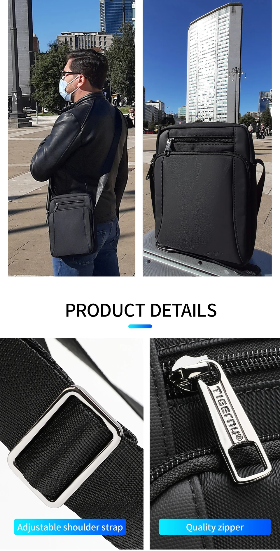 Tigernu Vintage Waterproof Shoulder Bag Men Fashion Crossbody Bags Shockproof Fit 9.7" iPad Men's Bag Fanny Pack Man Bag For Men