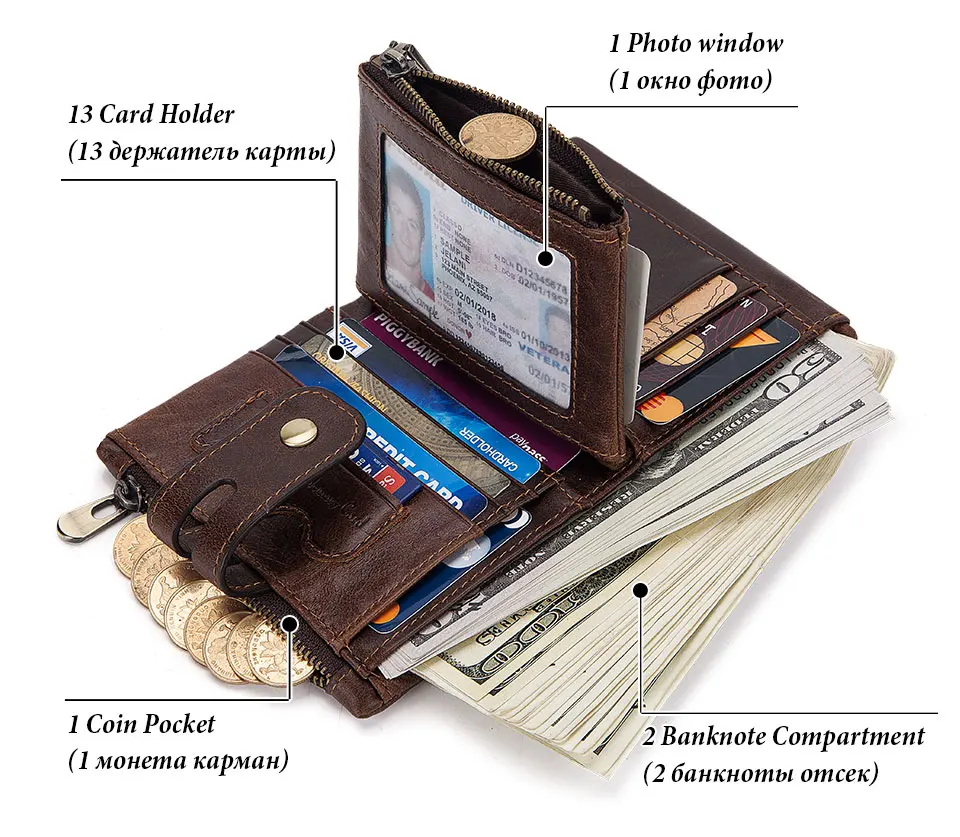 Fashion Women Wallet Genuine Leather Female Clutch Wallets Hasp Double Zipper Design Short Coin Pocket ID Card Holder Purse