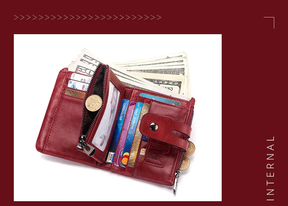 Fashion Women Wallet Genuine Leather Female Clutch Wallets Hasp Double Zipper Design Short Coin Pocket ID Card Holder Purse