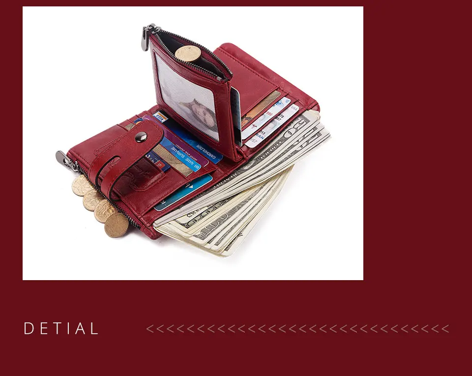 Fashion Women Wallet Genuine Leather Female Clutch Wallets Hasp Double Zipper Design Short Coin Pocket ID Card Holder Purse