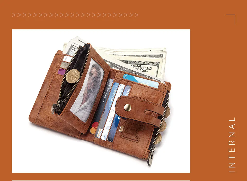 Fashion Women Wallet Genuine Leather Female Clutch Wallets Hasp Double Zipper Design Short Coin Pocket ID Card Holder Purse