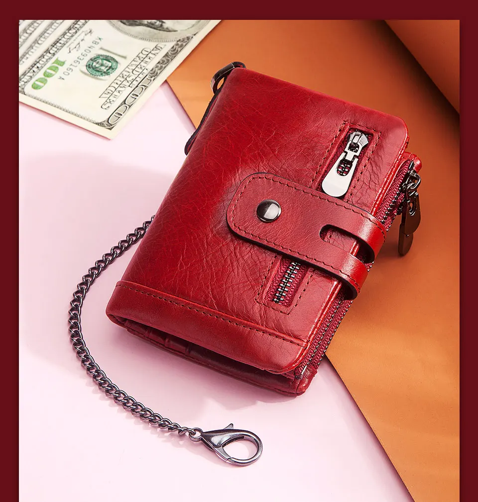 Fashion Women Wallet Genuine Leather Female Clutch Wallets Hasp Double Zipper Design Short Coin Pocket ID Card Holder Purse