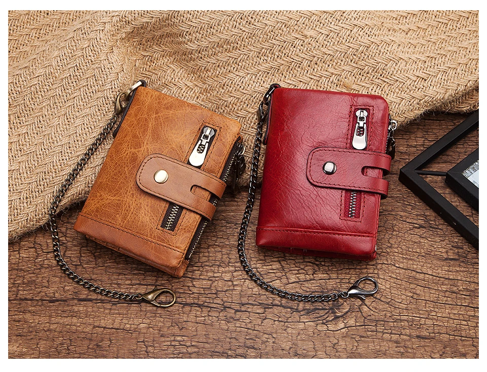 Fashion Women Wallet Genuine Leather Female Clutch Wallets Hasp Double Zipper Design Short Coin Pocket ID Card Holder Purse