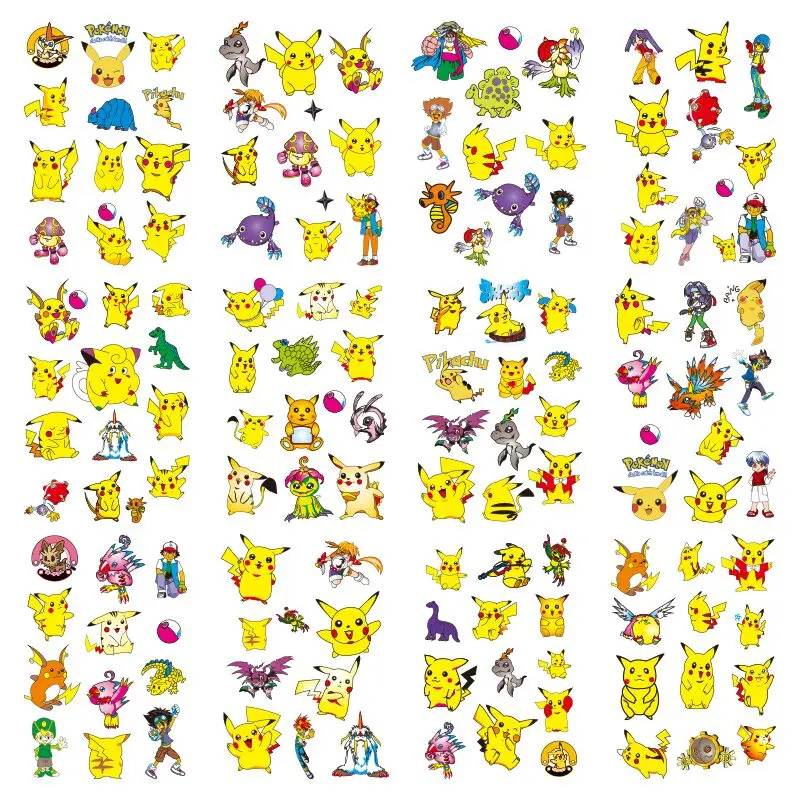 12PCS Pokemon Tattoo Stickers Waterproof Cute Pikachu Sticker NEW Cartoon Kids Girls Christmas Birthday Gift Figure Toys