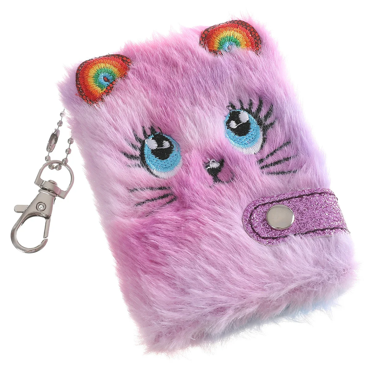 Cute Cat Plush Notebook For Girls Kawaii Pendant Keychain Furry Cats Notebook Daily Planner Journal Book Note Pad Stationery