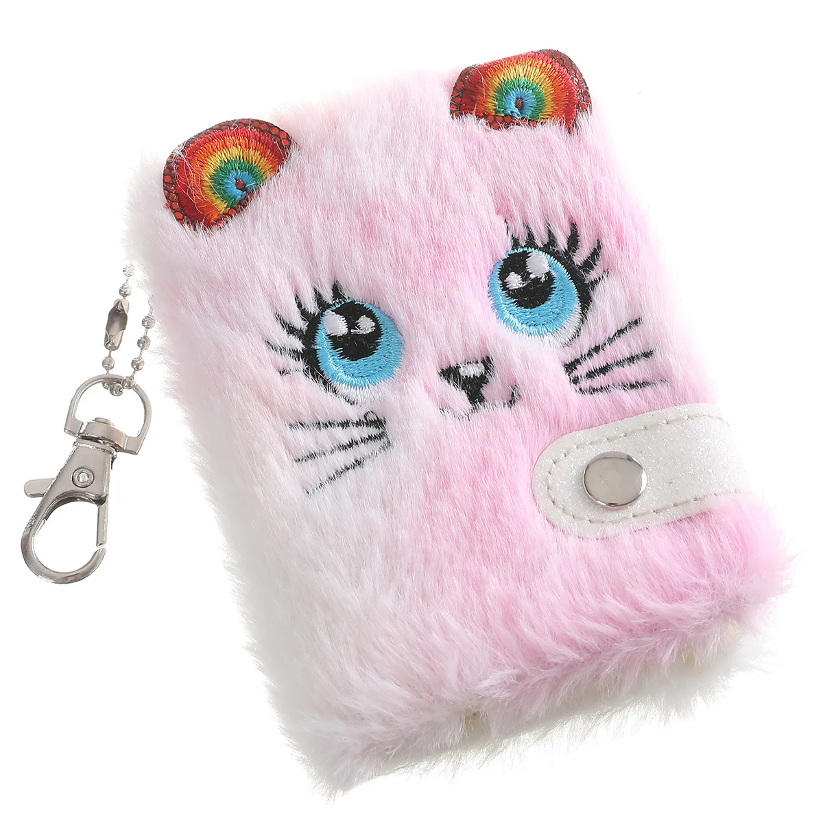 Cute Cat Plush Notebook For Girls Kawaii Pendant Keychain Furry Cats Notebook Daily Planner Journal Book Note Pad Stationery